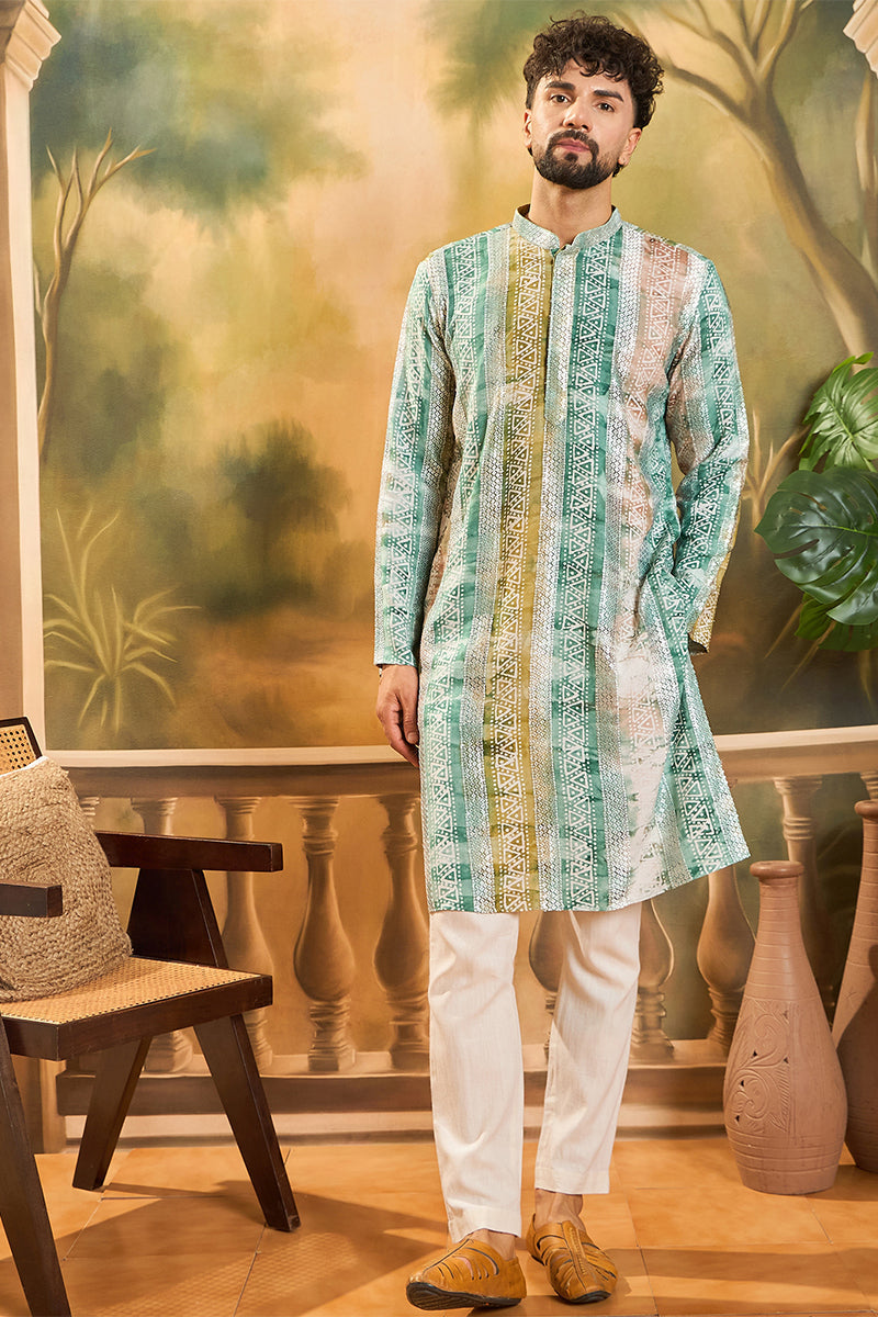 Green Viscose Rayon Batik Printed Straight Kurta MKU1480 | DesiQlo
