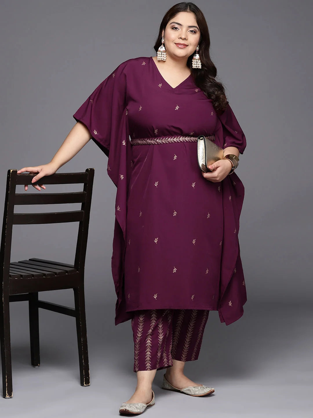 Plus Size Burgundy Kaftan Kurta Set | Indian Women's Kurtas