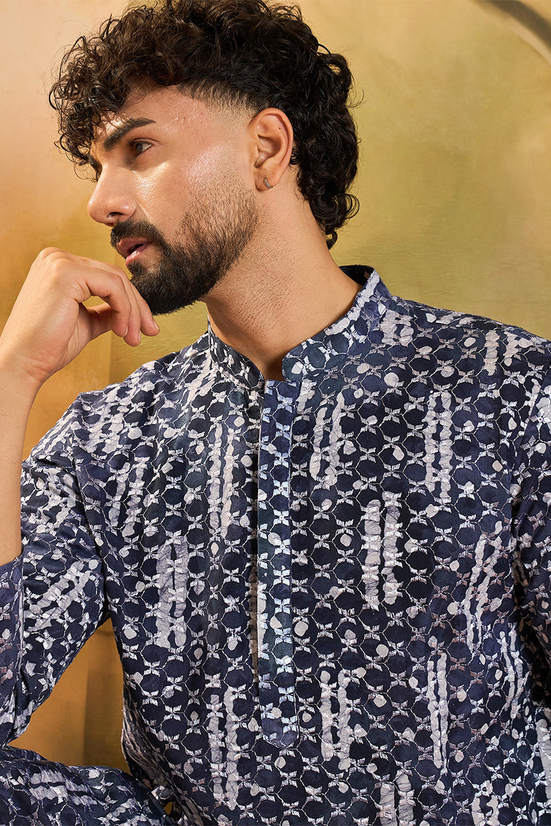 Blue Viscose Rayon Embroidered Straight Kurta MKU1475 | DesiQlo