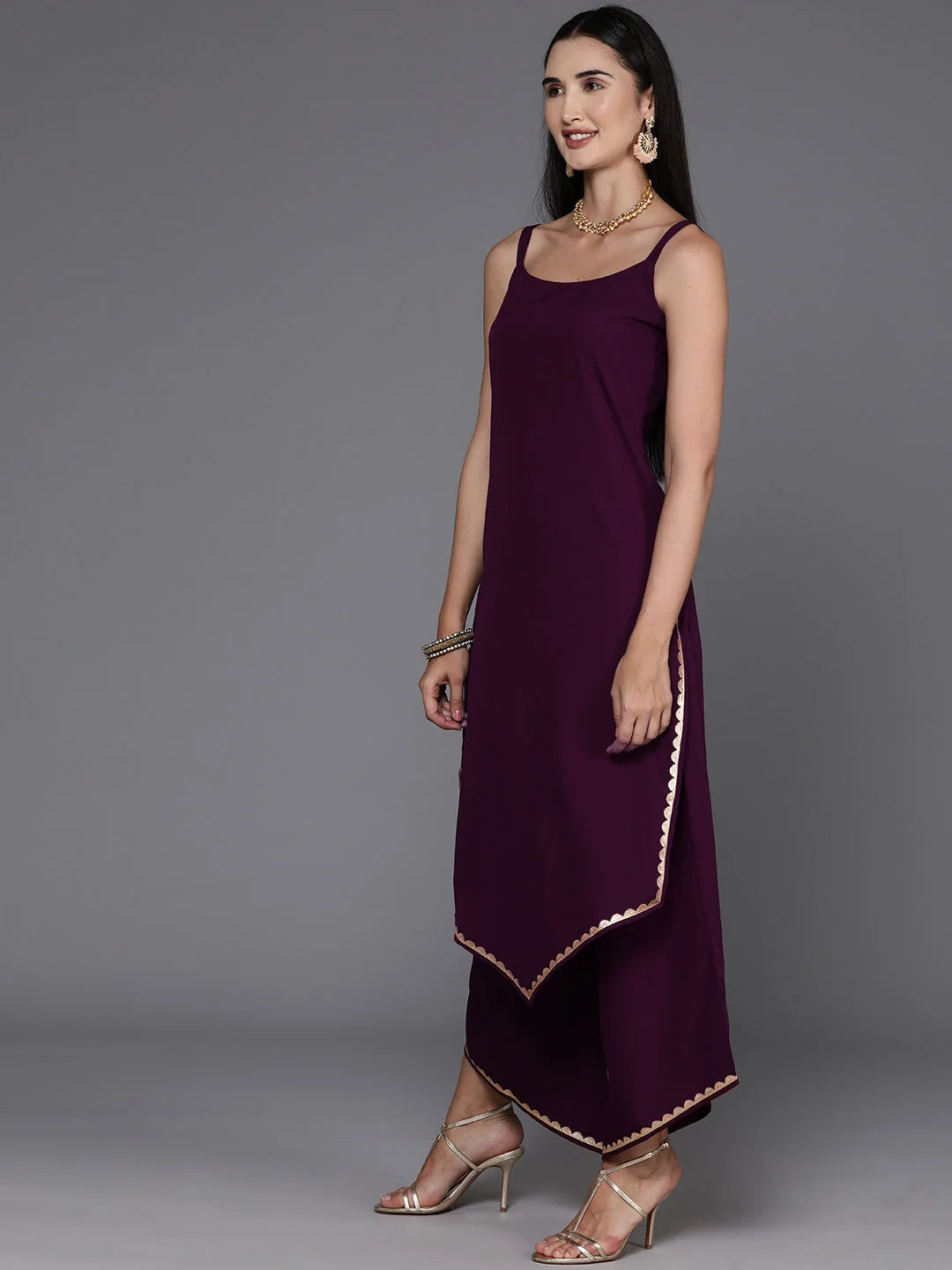 Burgundy Gotta Patti Kurta and Palazzo Set with Dupatta