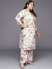 Beige Floral Printed Plus Size Kurta with Palazzos & With Dupatta-AP-AHKUDUPZ-COMBO-358-FF