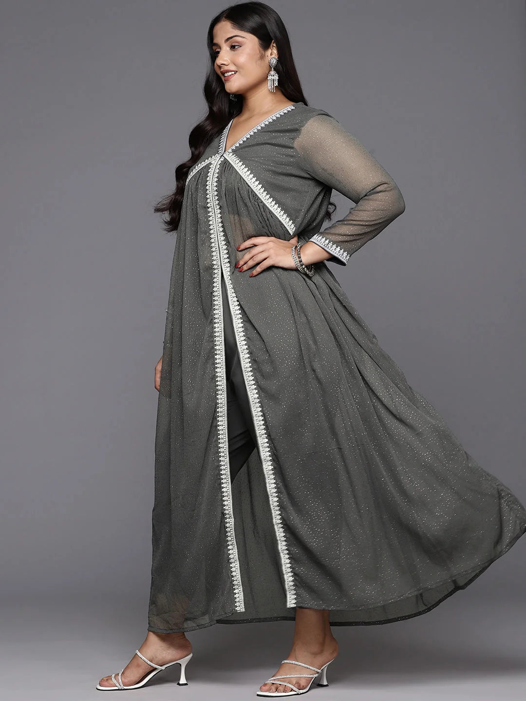 Grey Glitter Kurta Set - Plus Size Designer Kurta Sets for Women