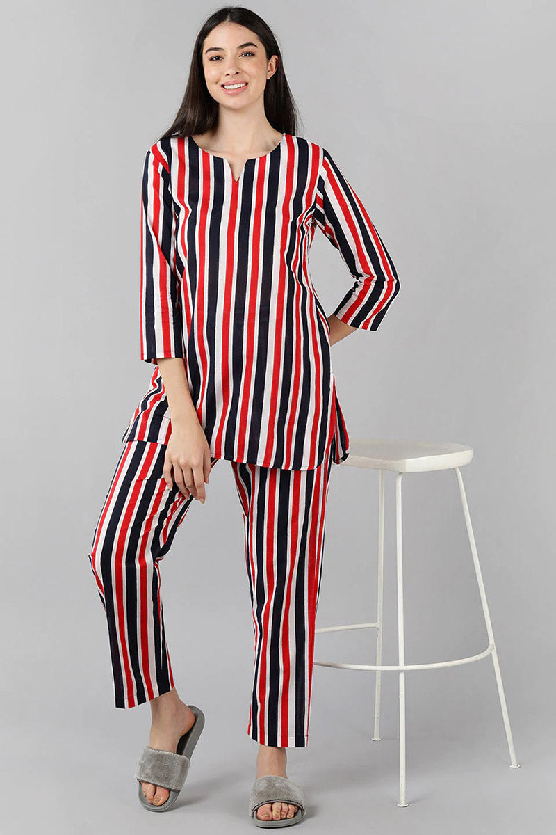 Multi Colour Cotton Striped Night Suit VNWK1049 | DesiQlo