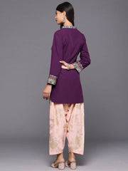 Purple Printed Sequined Kurti with Salwar-AHTUSL-COMBO-852