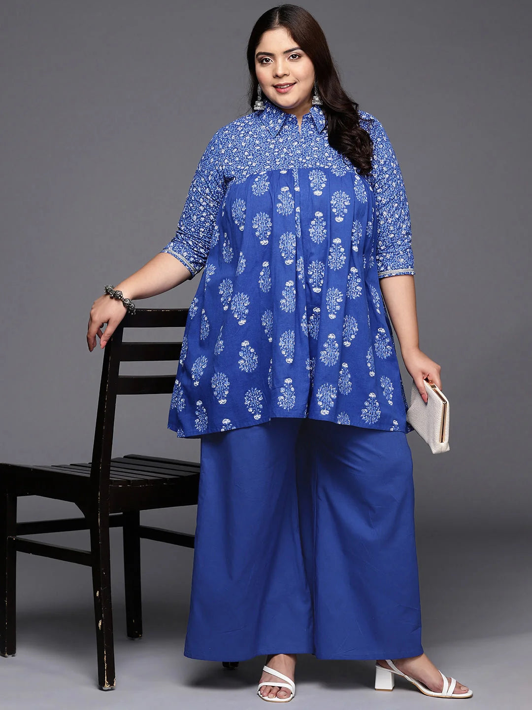 Blue Printed Cotton Co Ord Sets Women for Plus Size