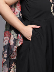 Black & Pink Plus Size Maxi Ethnic Dress with Cape-AP-AHDRCFDPGL-928-FF