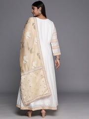 Off White & Gold Printed Plus Size Maxi Ethnic Dress With Dupatta-AP-AHDRDU-COMBO-234