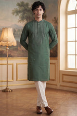 Green Silk Blend Solid Emboidered Sequins Kurta MKU2279