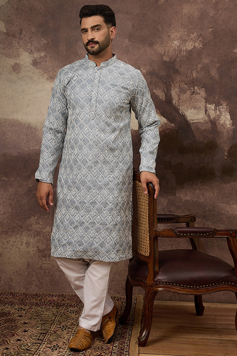 Blue Viscose Rayon Solid Embroidered Straight Kurta MKU1388 | DesiQlo
