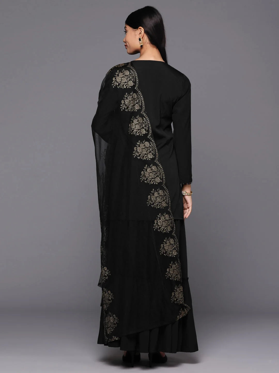 Black Floral Sharara Set - Designer Sharara Suits for Women