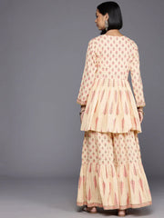 Ethnic Motifs Printed Pleated Pure Cotton Kurti with Sharara-AHTUSH-COMBO-744