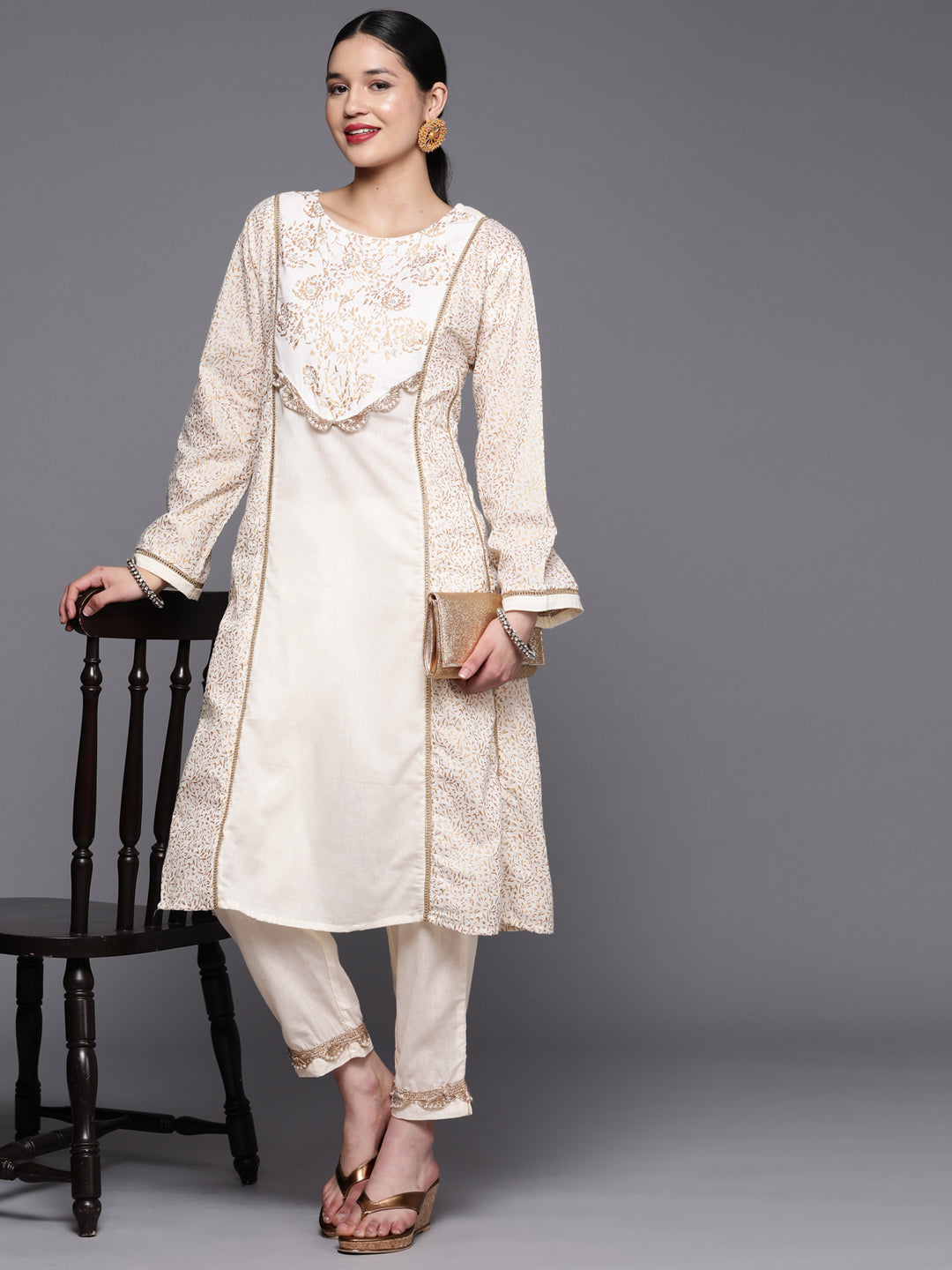 Off White Cotton Printed Kurta Pant Set | Indian Kurta Sets