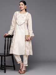 Off White Pure Cotton Printed Kurta Pant Set-AHKUPN-COMBO-503