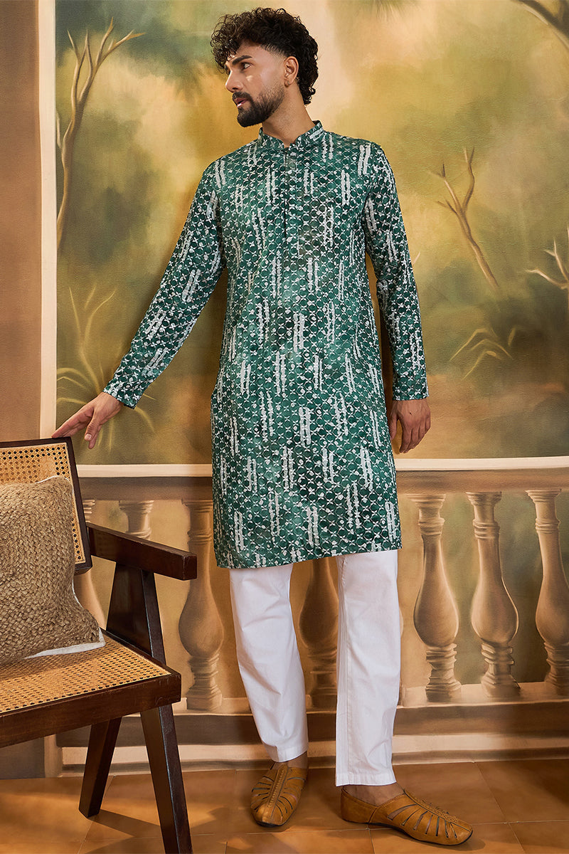 Green Viscose Rayon Embroidered Straight Kurta MKU1477 | DesiQlo