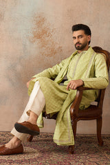 Green Jacquard Woven Design Floral Straight Kurta Sets MKPD1018