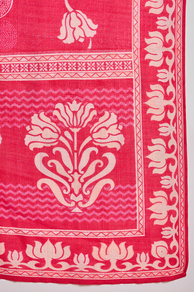 Pink  Floral Printed Straight Kurta Trouser With Dupatta VKSKD3208