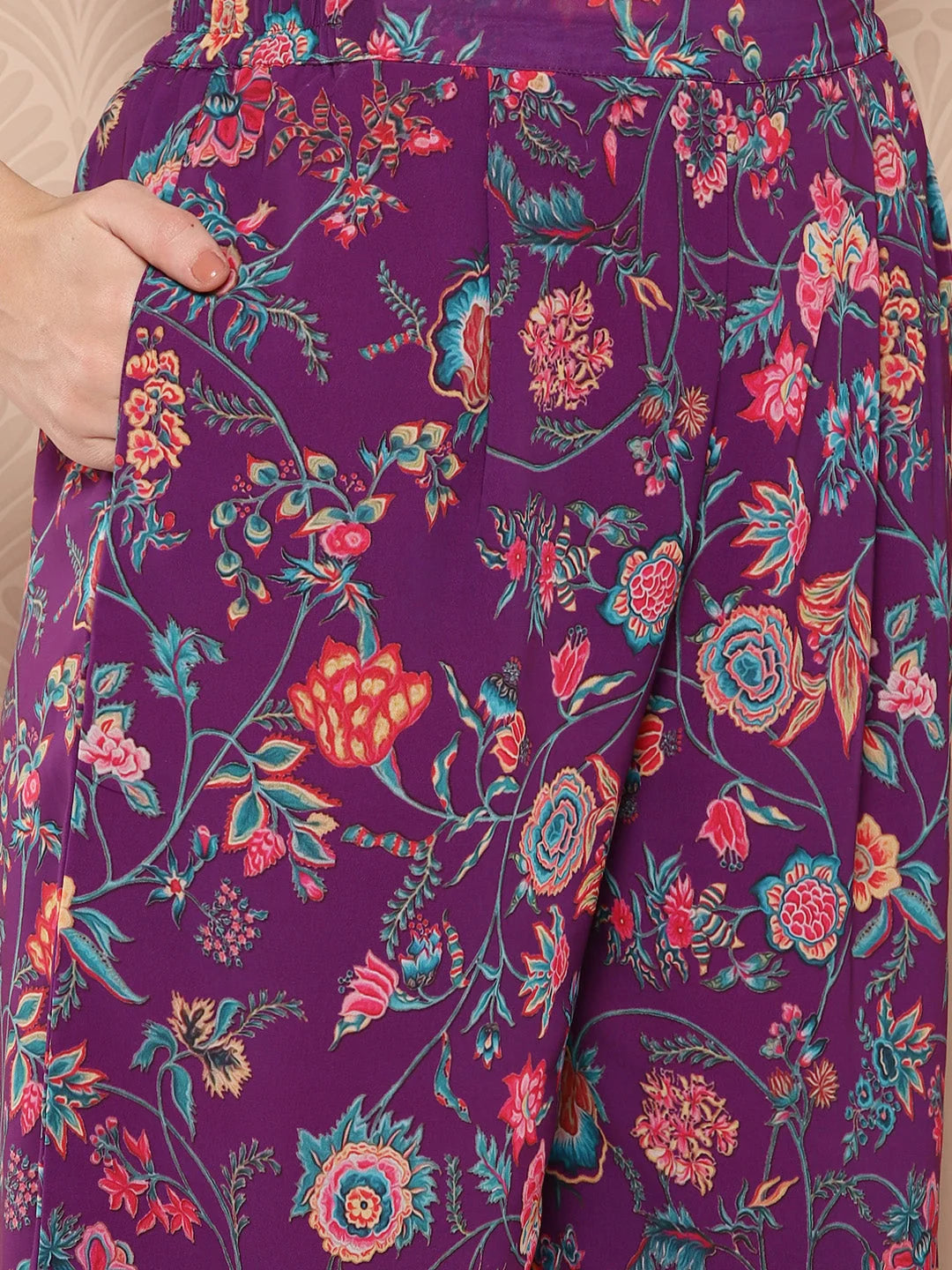 Purple Floral Kurta Palazzo Set - Women's Gotta Patti Outfit