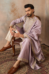 Lavender Zari Embroidered Silk Blend Kurta with Trousers & Dupatta MKPD1047