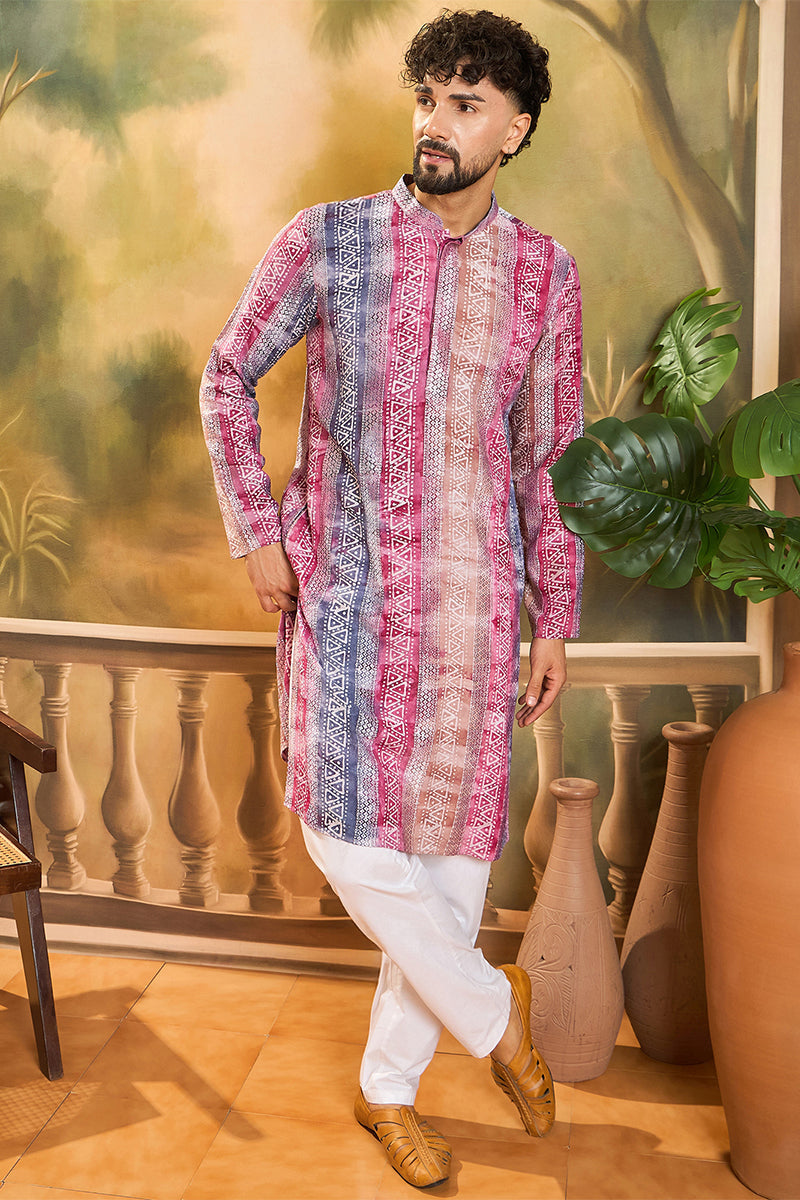 Multi Viscose Rayon Batik Embroidered Straight Kurta MKU1479