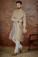 Grey Jacquard Geometric Embroidered Kurta With Trouser MKSET2548