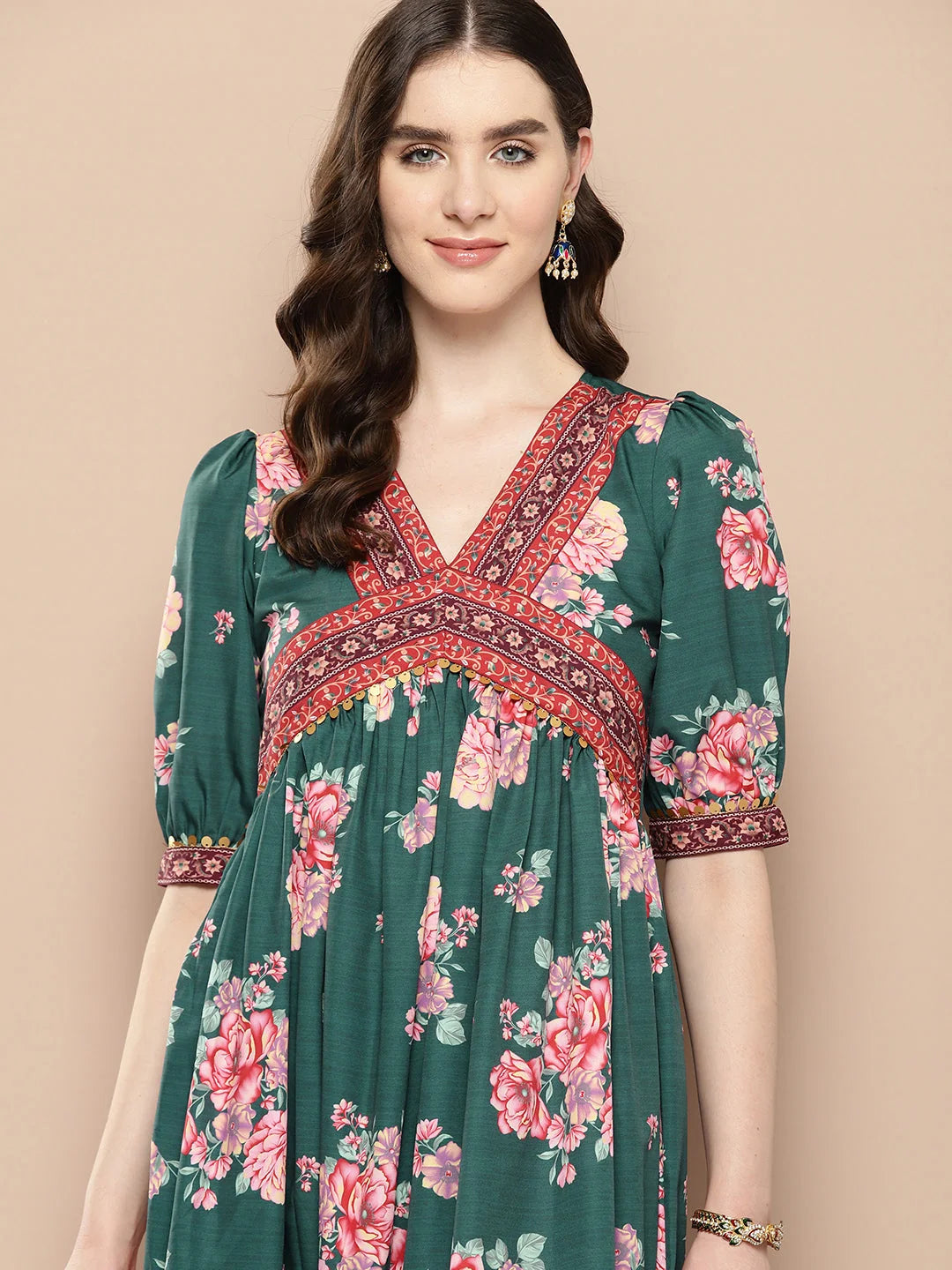 Green Floral Printed Dress | Indian Dresses Online