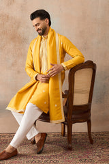 Yellow Silk Blend Solid Embroidered Kurta With Dupatta MKUD1015