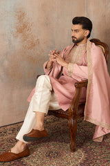 Pink Zari Embroidered Silk Blend Kurta with Trousers & Dupatta MKPD1045