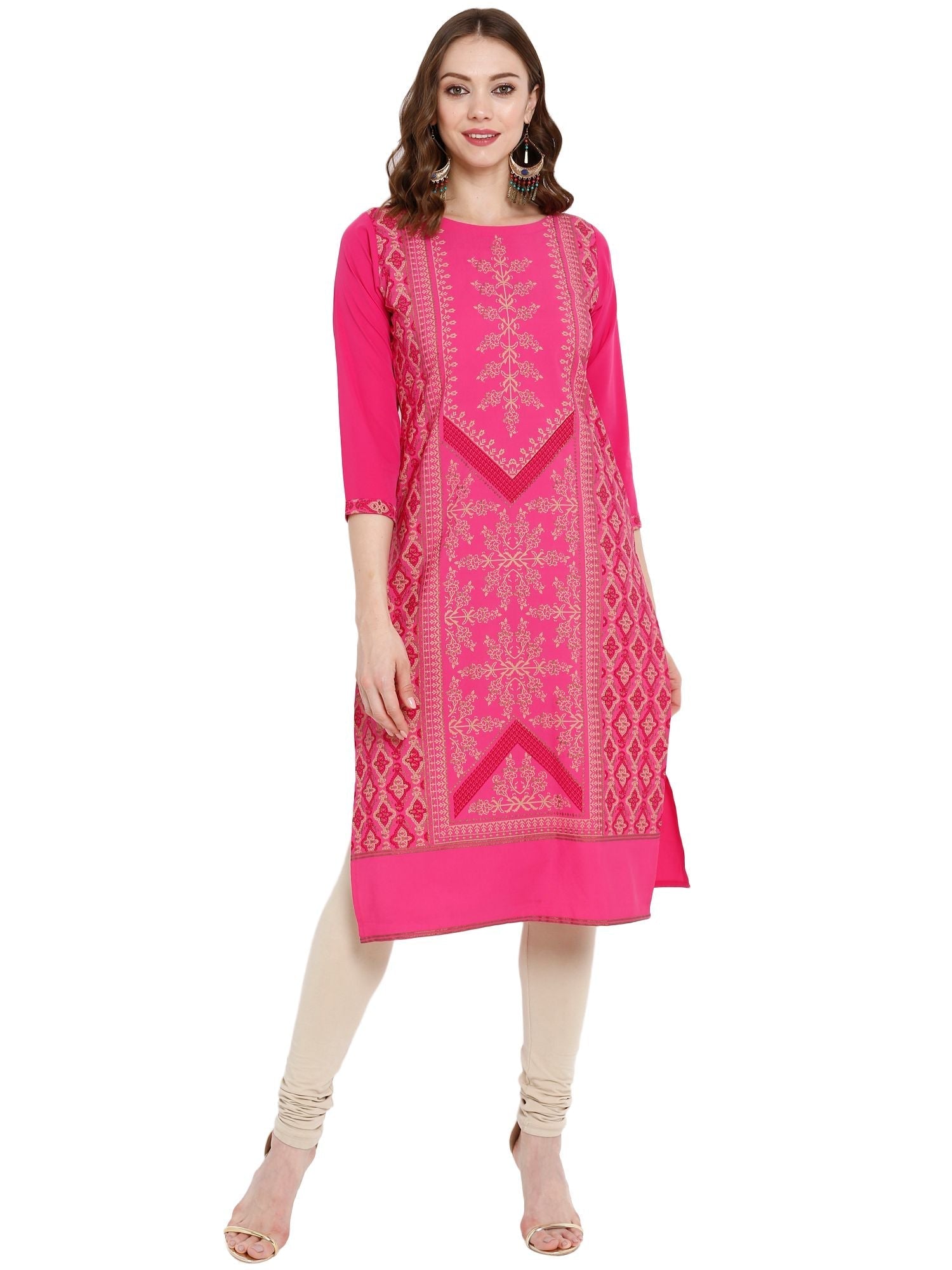Pink Ethnic Print Kurta: Modern Indian Kurtis for Women