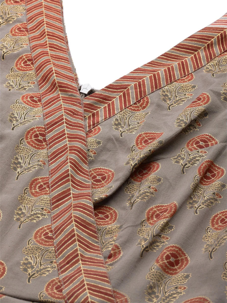 Grey Print Pleated Jumpsuit - Unique Women's Tops and Shirts