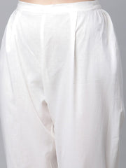 Women Off White Pure Cotton Printed Kurta with Trousers-AHKUPN-COMBO-474