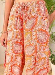 Women Orange Paisley Shirt With Jogger Pants