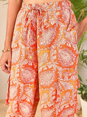 Women Orange Paisley Shirt With Jogger Pants