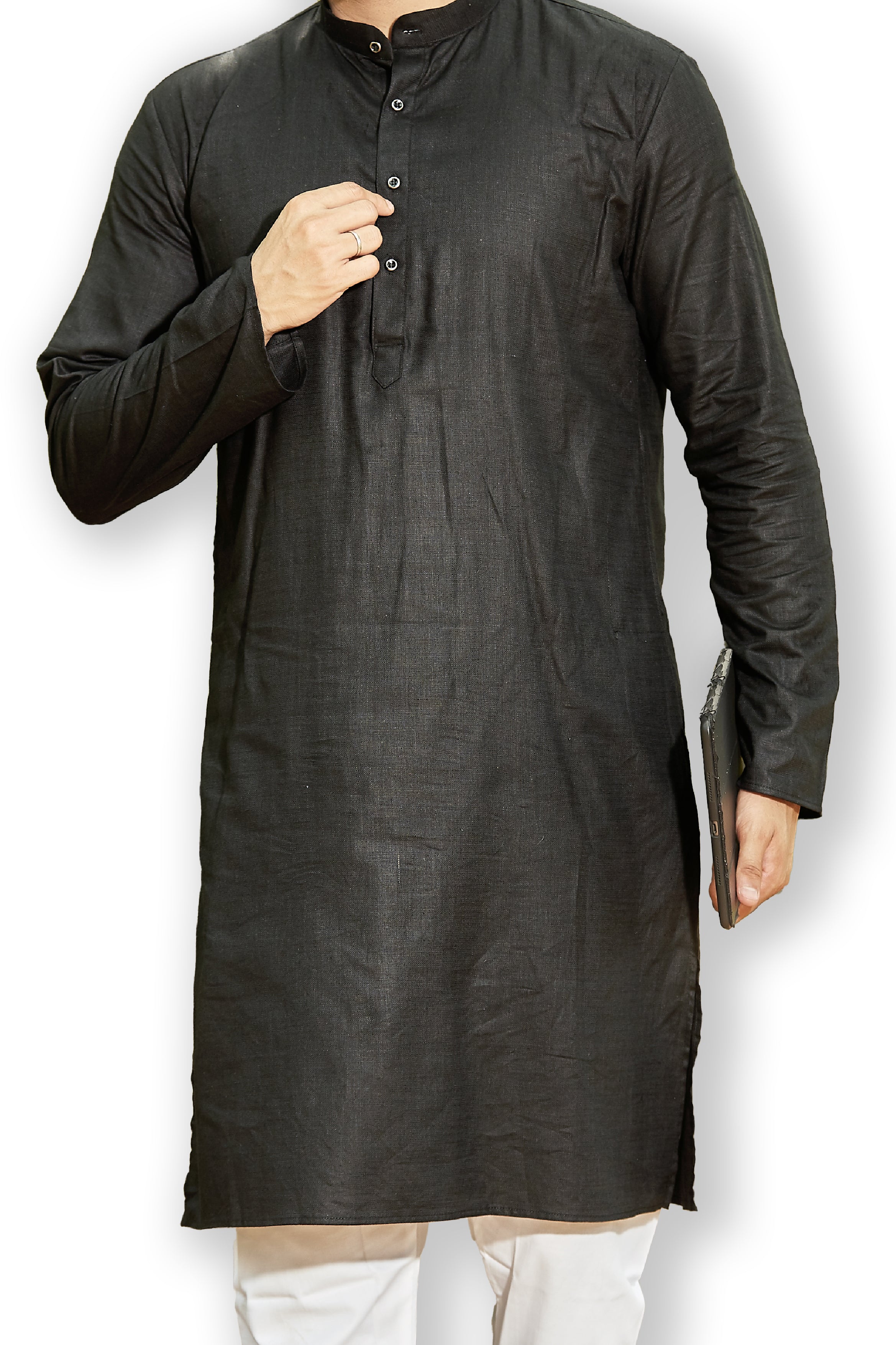 Cotton Kurta for Men - Black | KPSSHPBLK3 | DesiQlo