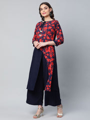 Navy Blue Rayon Wax Printed Kurta Palazzo Set-AHKUPZ-COMBO-364