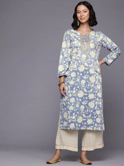 Floral Printed Sequinned Velvet Kurta-AHKUVLDP-1145