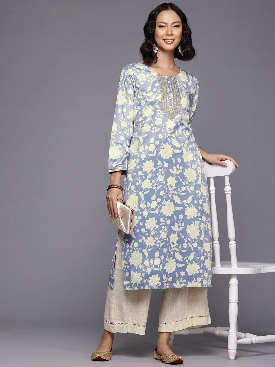 Floral Sequinned Velvet Indian Kurtis - Shop Ladies Kurtas Now