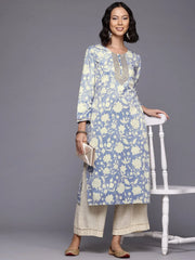 Floral Printed Sequinned Velvet Kurta-AHKUVLDP-1145