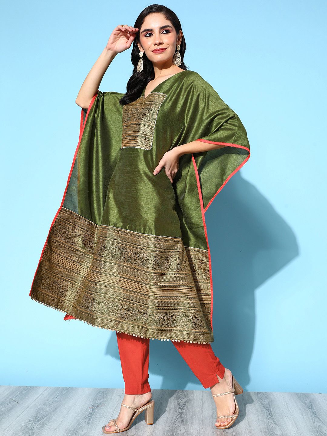 Olive Green Floral Stylish Kaftans | Women's Kaftan Dresses