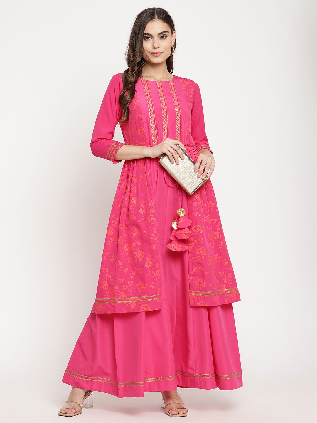 Dark Pink Printed Tie-Up Dress | Women's Western Wear Fashion