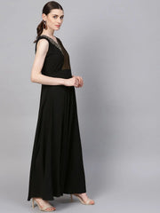 Black & Gold Draped Dress-AHKUCRGRLTSM-769