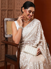 Women's Organza Cream Embroidered Designer Saree With Blouse Piece-7KAVI706