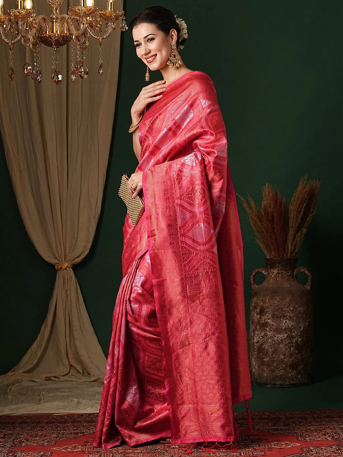 Women's  Blend Pink Woven Design Designer Saree With Blouse Piece-7REEVA7002