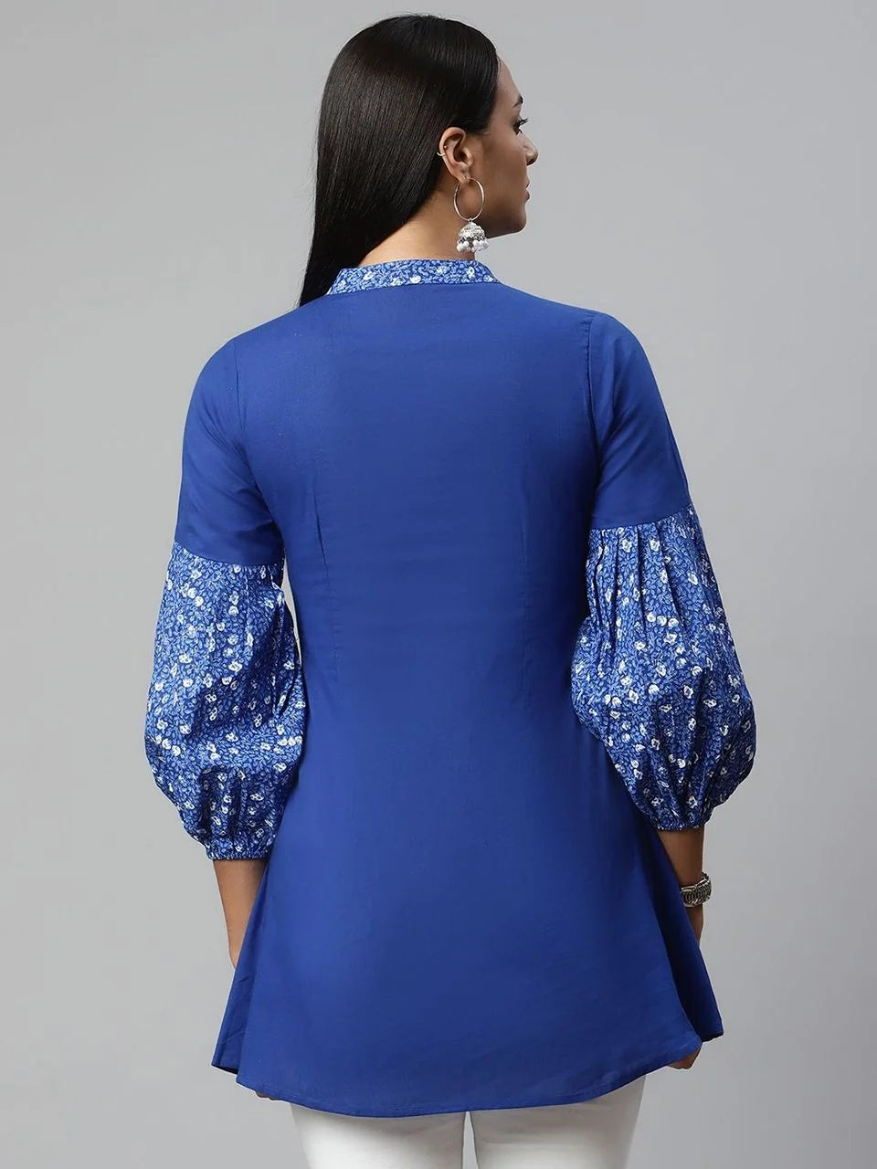 Blue Cotton Printed Tunic Top - Women's Indian Kurtis Online