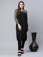 Black & Gold Print Cowl Style Kurta-AHKUCRFP-923-FF