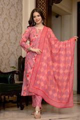Pink Rayon Blend Floral Printed Straight Trouser Bottom Suit Set PKSKD2566PNK