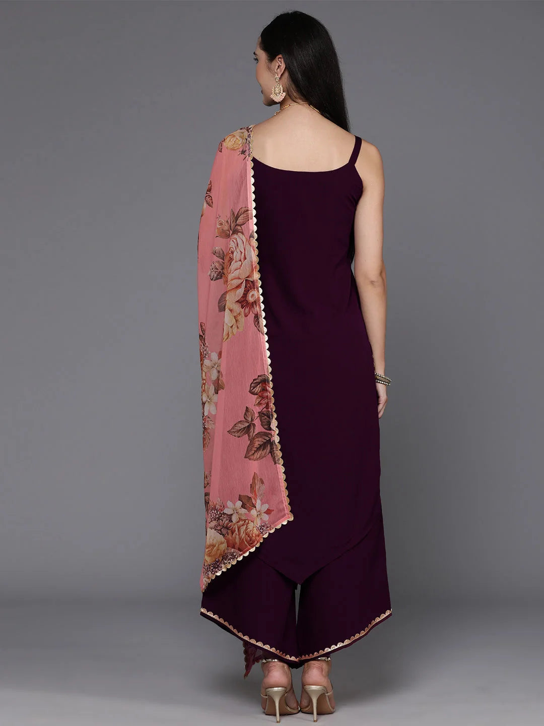 Burgundy Gotta Patti Kurta and Palazzo Set with Dupatta