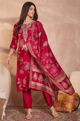 Pink Silk Blend Floral Printed Straight Kurta Trouser With Dupatta PKSKD3218