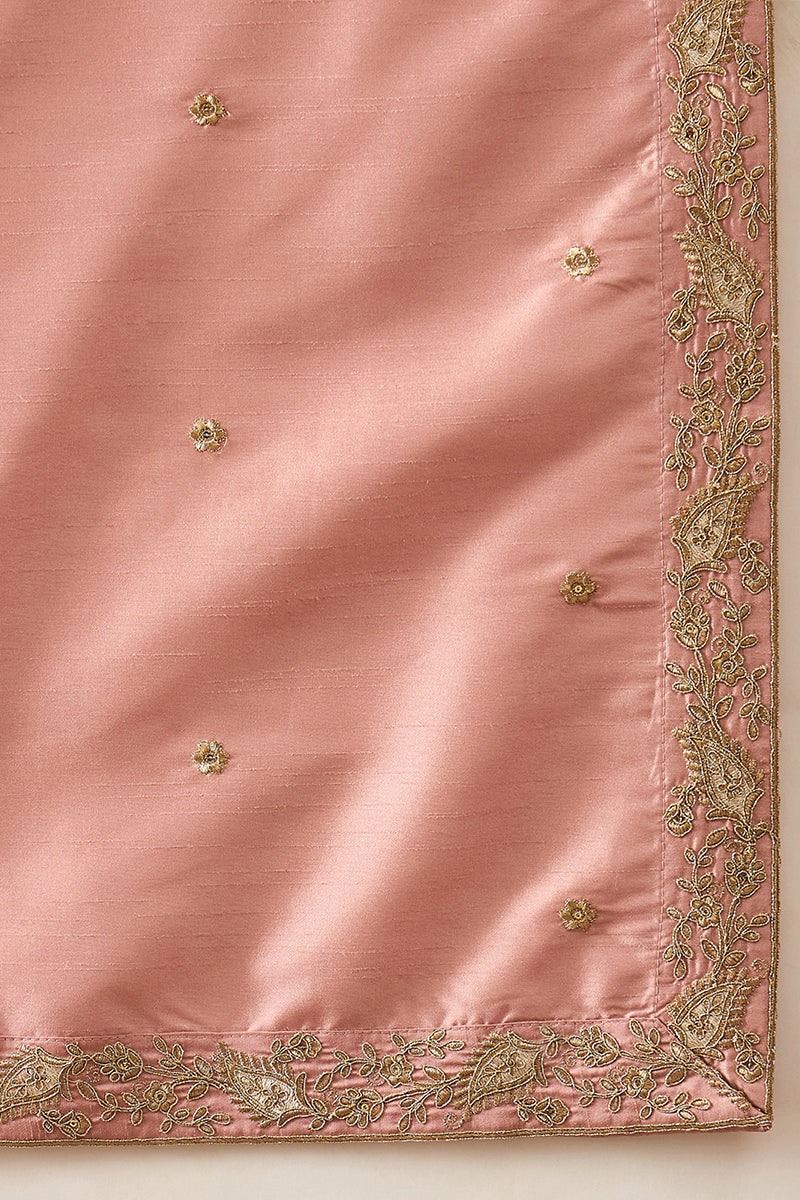 Pink Zari Embroidered Silk Blend Kurta with Trousers & Dupatta MKPD1045