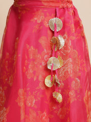 Pink Organza Digital Print Girls Lehenga Choli