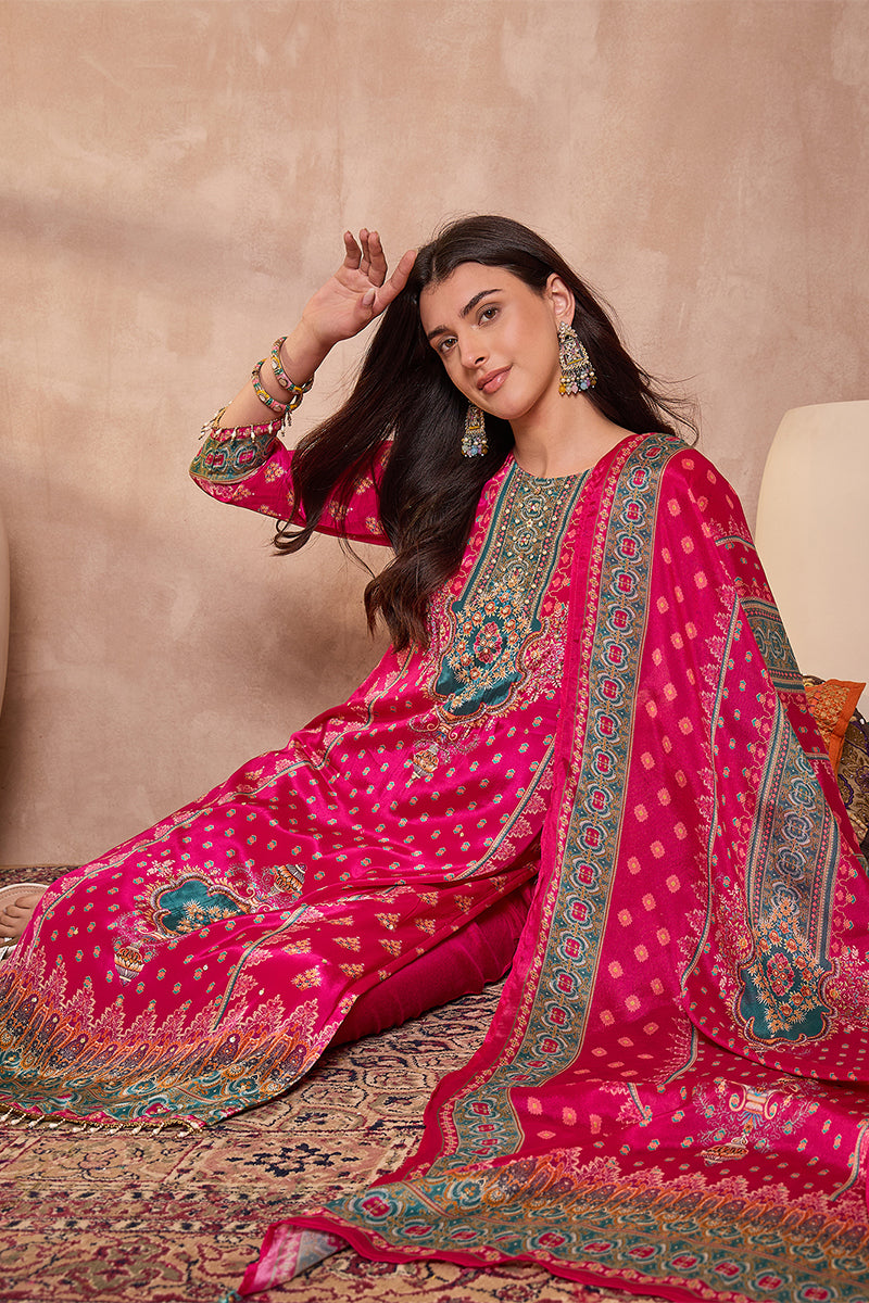Grey Viscose Rayon Embroidered Kurta Trouser With Dupatta  HPKSKD2789